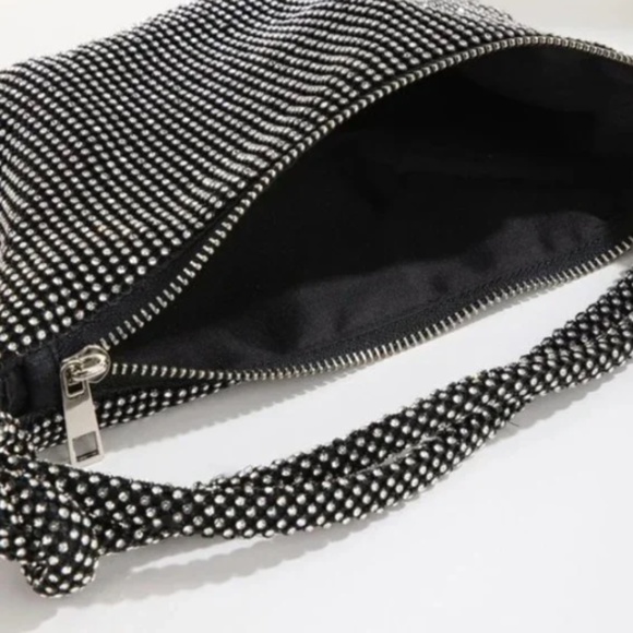 - Rhinestone Studded Knot Detail Small Sling Bag in Black NWT - Picture 3 of 7